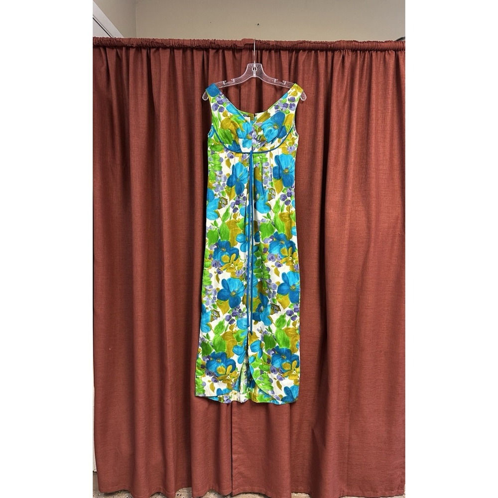 Vintage Lauhala 1970s dress floral blue green Hawaiian PLS Read